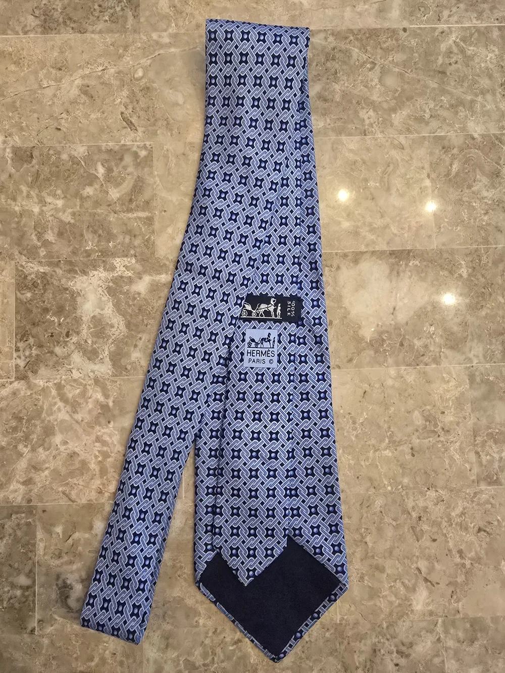 Hermes Blue Patterned Silk Tie